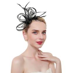 Eleganter Fascinator für Damen, Hut-Haarspangen, Blume, Feder, Netzgarn, Cocktail-Party, Hochzeit, Haarschmuck von Generisch