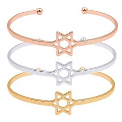 Elegantes, dünnes offenes Manschettenarmband: 3 x dekorative Stern-Armreifen für Damen, Eisen, Kein Edelstein von Generisch