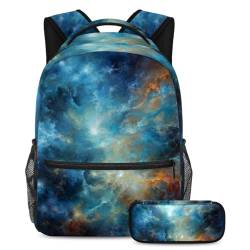 Entfesseln Sie Ihre Kreativität, Rucksack mit Federmäppchen, All-in-One-Schulranzen-Set für Jungen, Mädchen, Teenager, Blaue Galaxie, mehrfarbig, B：29.4x20x40cm P：19x7.5x3.8cm, Tagesrucksack von Generisch