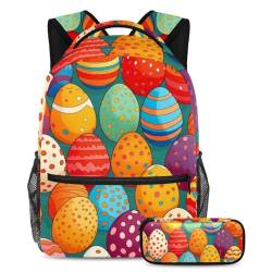 Entfesseln Sie Ihren Stil mit diesem 2-teiligen Schultaschen-Set, Rucksack mit Federmäppchen für Schüler, bunte Ostereier, mehrfarbig, B：29.4x20x40cm P：19x7.5x3.8cm, Tagesrucksäcke von Generisch