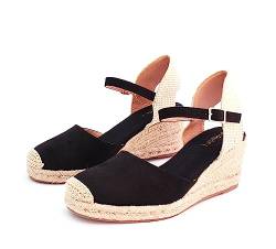 Espadrilles mit Keilabsatz Damen Plateau Espandrillos Schwarze Keilpumps High Heel Menorquinas (eu_Footwear_Size_System, Adult, Women, Numeric, medium, Numeric_38) von Generisch