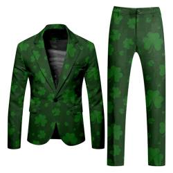 Faschingskostüme, St. Patrick Anzüge für Herren in verschiedenen Drucken St. Patricks Day Beer & Shamrock Clover Tailliert Party Kostüme Outfit Mit Jackett und Hose mit Festlichen Druck S-3XL von Generisch