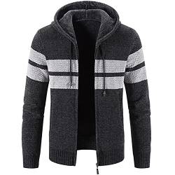 Field Jacket Herren, Men's Hooded Plush Plaid Knitting Drawstring Coat Sweater Warm Solid Color Jackets Tops Men Coat Regenjacke 3Xl Fjallräven Sörmland Reflektierend Junge Mantel (3XL, Dunkelgrau) von Generisch