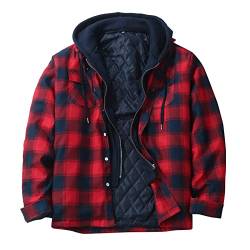 Flanellhemd Herren Gefüttert 4XL Kariert Winter Hemdjacke Langarm Mit Kapuze Holzfällerhemd Holzfäller Jacke Karo Schwarz Rot Arbeitshemd Blau 5XL Slim Fit Kariertes Hemd Flanell JackeLumberjacket von Generisch