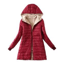 Fleecejacke Damen Winterjacke Wintermantel Winterparka Steppjacke Übergangsjacke Steppmantel Warmer Gefüttert Fellkapuze Kapuzenjacke Winter Jacke Parka Mantel Dicker Warm Daunenmantel(Rot,XXL) von Generisch