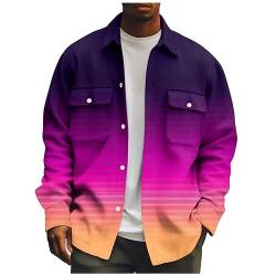 Fleecejacke Herren, Winter Casual Print Langarm Knopf Dicken Mantel Herbstjacke Regenjacke 5Xl Jacket For Men Winterjacke Mit Kapuze Kacken 4Xl Sackojacke Schwarz Polarfleecejacke (6XL, Dark Purple) von Generisch