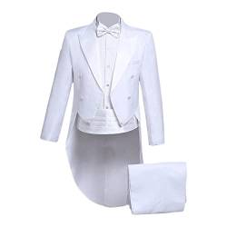 Formaler Spitzenrevers Frack für Herren Klassischer Zaubershow Kostüm Jacken Smoking Slim Party Dinner Schwalbenschwanz Smoking Mantel (Weiß,XL) von Generisch