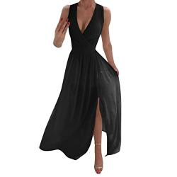 Frauen Strand Sexy Kleid V-Ausschnitt Kleider Sommer Party Lässig A-Linie Midi formelles Kleid Kleid 2023 Hemdblusenkleid Damen Kleid Sommer Knielang Bandeau Kleid von Generisch