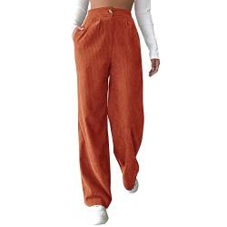 Freizeithose Damen Lang Gerippt Winter Elegant Corduroy Pants Schlaghose Locker Herbst High Waist Stretch Kordhose Freizeithose Weites Bein Bequem Cordhose Breitcord Hose von Generisch