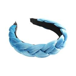 Geflochtenes Haarband, Samt, geflochtenes Stirnband für Damen, breit, Vintage, gepolstert, für Damen und Mädchen, Herren, Workout-Stirnbänder (Hellblau, Einheitsgröße) von Generisch