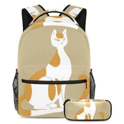 Gelbe Katze steigern Sie Ihr Selbstvertrauen mit dem modischen 2-teiligen Schulranzen-Set Rucksack, Mehrfarbig Nr. 05, B：29.4x20x40cm P：19x7.5x3.8cm, Tagesrucksäcke von Generisch