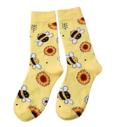 Gelbe Socken mit Bienen Motiv | Lustige Verrückte Socken für Männer und Frauen | Geschenksocken Unisex Einheitsgröße 36-43 von Generisch