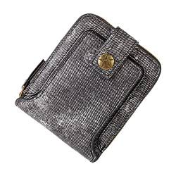 Geldbörse,Außenhandel New Herren Short Multi Functional Denim Fabric Horizontal Zipper Wallet Damen Geldbörsen Groß Totenkopf Geldbeutel Sicherheitskette Brieftasche (Black, One Size) von Generisch