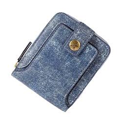 Geldbörse,Außenhandel New Herren Short Multi Functional Denim Fabric Horizontal Zipper Wallet Damen Geldbörsen Groß Totenkopf Geldbeutel Sicherheitskette Brieftasche (Blue, One Size) von Generisch