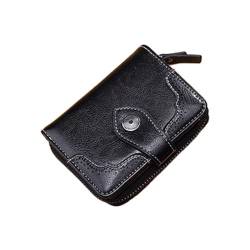 Geldbörse,Mode Retro Öl gewachstes Kunstleder Damen Kurze Geldbörse Reißverschluss Geldbörse Geldbörse Kitkartenhüllen Damen Geldbeutel Kleine Brieftasche Herren Mit Münzfach (Black, One Size) von Generisch