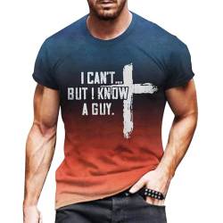 Generisch „I Can't But I Know A Guy“-Kurzarm-T-Shirt mit Buchstaben-Aufdruck für Herren Bauchfreie Pullover (a3-Navy, XXXXL) von Generisch