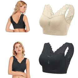 Generisch 2 Stück Nahtloser Komfort-BH für Damen – Damen-Spitzen-Bralette ohne Bügel mit herausnehmbarer Polsterung – schweißabsorbierender & atmungsaktiver Yoga-Sport-BH - Schwarz & Beige - 3XL von Generisch