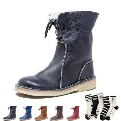 Generisch 2024 Vintage-Stiefel für Damen, Butterweiche Wasserfeste Vintage-Stiefel mit Wollfutter Leder-Schneestiefel für Damen Wasserdicht von Generisch