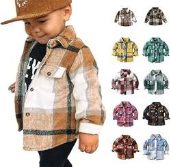 Generisch Baby Jacke Junge Herbstjacke Herren,Kariert Langarm Revers Button Down Jacke Kinder Kleinkind Flanell Shirt Jacke Baby Mantel Junge Winterjacke Kinder Mädchen Kaffee 110 von Generisch