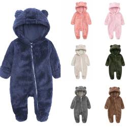 Generisch Baby Junge Mädchen Schneeanzug mit Kapuze und Reißverschluss Winter Neugeborene Flanell Strampler Oberbekleidung Overall Unisex Baby Kleidung Einfarbig von Generisch