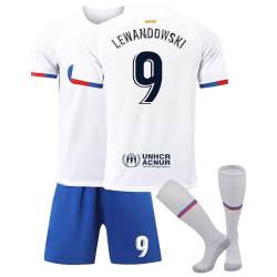 Generisch Barcelona Lewandowski Nr.9 Hause/Auswärts Fußball Trikots Shorts Socken Set für Kinder/Erwachsene, Fussball Jersey Trikot für Junge Herren von Generisch