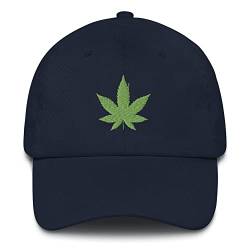 Generisch Baseball Cap Navy mit Cannabis Blatt Stickerei, Kappe, Baseballcap, Basecap, Unisex von Generisch