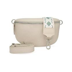 Generisch Bauchtasche Damen, Umhängetasche aus 100% Echtleder, Elegante Crossbody-Bag mit gemusterten & verstellbaren Schultergurt, Schultertasche für jeden Anlass Beige2 M von Generisch