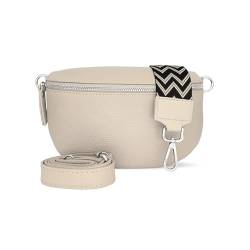 Generisch Bauchtasche Damen, Umhängetasche aus 100% Echtleder, Elegante Crossbody-Bag mit gemusterten & verstellbaren Schultergurt, Schultertasche für jeden Anlass Beige3 L von Generisch