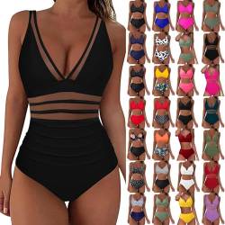 Generisch Blitzangebote des Tages Badeanzug Damen Bauchweg Push Up Einteiler Bademode mit Brustpolster ohne Bügel Sexy Bikini Set Sport Badeanzüge Sommer Strandmode Schwimmanzug Swimsuit Schwarz XXL von Generisch