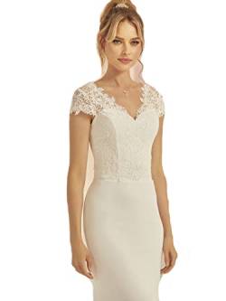 Generisch Bolero aus Spitze Brauttop Top Brautbolero Jäckchen Hochzeit Boho Ivory V Auschnitt Braut (36) von Generisch