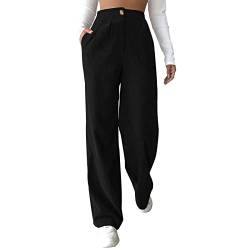 Generisch Breitcord Hose Damen: Weites Bein High Waist Elegant Herbst Breitcord Cordhosen Locker Winter Große Größen Bequem Freizeithose Kordhose Stretch Lang Cordhose Schlaghose von Generisch