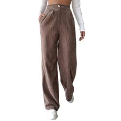 Generisch Breitcord Hose Damen: Weites Bein High Waist Elegant Herbst Breitcord Cordhosen Locker Winter Große Größen Bequem Freizeithose Kordhose Stretch Lang Cordhose Schlaghose von Generisch