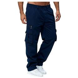 Generisch Cargohose Herren, Casual Cargohose Jogging Sporthose Elastische Taille Tooling Light Hiking Large Outdoorhose Sweatpants Mit Taschen Einfarbiges Leicht Cargohose Stretch Jeans (L, Marine) von Generisch