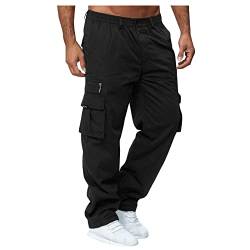 Generisch Cargohose Herren, Casual Cargohose Jogging Sporthose Elastische Taille Tooling Light Hiking Large Outdoorhose Sweatpants Mit Taschen Einfarbiges Leicht Cargohose Stretch Jeans (XXL, Schwarz) von Generisch