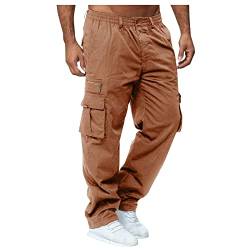 Generisch Cargohose Herren, Taktische Hose, Wasserabweisende Ripstop-Leichte Wandernhose, Outdoorbekleidung Mit Multi Taschen Latzhose Herren Arbeitshose Schwarz Für Stretch (XXL, Light Brown) von Generisch