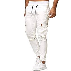 Generisch Carpenter Pants, Jogginghose Herren Freizeit Hosen Für Cargohose Wanderhose Outdoor Mit Vielen Taschen Elastische Taille Pants Kordelzug Sporthose Lang Sweathose Freizeithose (3XL, White) von Generisch