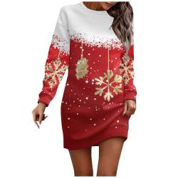 Generisch Christmas Dresses for Women, Weihnachten Kleid Für Damen Casual Gedruckt Langarm Pullover Hip Pack Pullover Herbst Weihnachtskleid Lustig Kleider Jugendliche Mädchen Eng Ugly (XXL, Rot) von Generisch