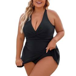 Generisch Damen-Badeanzug in Übergröße, Badekleid, Badeanzüge, Badeanzüge Bikini Schwarz Sexy (Black, XXXL) von Generisch