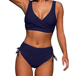 Generisch Damen Bikini Set Triangel Badeanzug Strand Ties Zweiteiliger Bademode Bikinihose,Damen Große Hoher Taille Bikini Set Push Up Badeanzug Ruched Bauchweg Bademode Zweiteiliger Swimsuit von Generisch