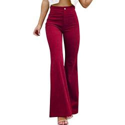 Generisch Damen Cord Schlaghose Mit Elastischer Taille Bell Bottom Hose Laufhose Damenhose Elegant Schwarz Outdoorhose Winter Skinny High Waist Für Outdoor Lang Damenhosen Stretch Hosen (11-Wine, L) von Generisch