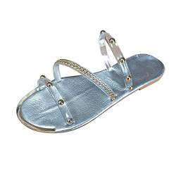 Generisch Damen Flach Slippers Sandaletten mit Natur Leder-Laufsohle Badeschuhe lustig Classic Unisex-Erwachsene Zehentrenner Strand Schuhe Mode mit doppelten Schnallen von Generisch