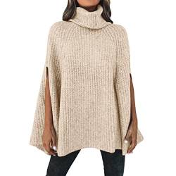 Generisch Damen Herbst Winter Rollkragen Poncho Pullover Mode Grobstrick Cape Wrap Pullover Tops Rollkragenpullover Warm Pulloverkleid Damen Lange Ärmel Lässig von Generisch