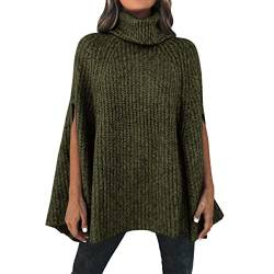 Generisch Damen Herbst Winter Rollkragen Poncho Pullover Mode Grobstrick Cape Wrap Pullover Tops Rollkragenpullover Warm Pulloverkleid Damen Lange Ärmel Lässig von Generisch