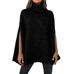 Generisch Damen Herbst Winter Rollkragen Poncho Pullover Mode Grobstrick Cape Wrap Pullover Tops Rollkragenpullover Warm Pulloverkleid Damen Lange Ärmel Lässig von Generisch