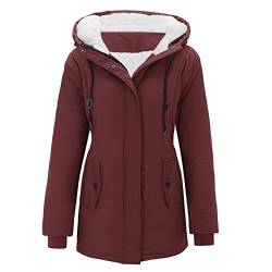 Generisch Damen Jacke Herbst Damenjacke Dicker Outwear gefütterter Kapuzenmantel Warmer Trench Damenmantel Wintermantel Damen Lang (Wine, XXL) von Generisch