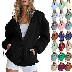 Generisch Damen Kapuzenpullover Herbst Winter Mantel Mode Einfarbige Sweatshirt Langarm Kapuzenjacke Basic Zip Hoodie Casual Locker Sweatjacke Workout-Sweatshirts mit Taschen(Schwarz-3,L) von Generisch