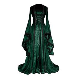 Generisch Damen Mittelalter Kleidung Kleider Damen Kleid Vintage Coctailkleid Halloween Karneval Damen Mid-Century Kleid mit Trompetenärmel Kleidung Damen Mittelalter Viktorianischen Königin Kleider von Generisch