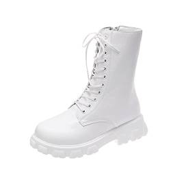 Generisch Damen Stiefel Frauen Schnürstiefel Worker Boots Schneestiefel Schuhe Stiefel Boots Übergangsstiefel Stiefeletten Plateau Ankle Boots Ankle Boots Frauen Stiefeletten (White, 39) von Generisch