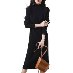 Generisch Damen Strickkleid, Strickkleid Winter Halbhoher Kragen Woll Damen Elegant Lang Reine Farbe Pulloverkleid Herbst Sweater Dress Y2K Long for Women Sexy S Outfit Clothes (XXL, Black) von Generisch