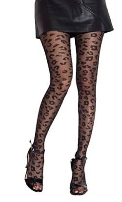 Generisch Damen Strumpfhosen mit Leopard Muster Leo Muster Leopardenmuster Schwarz 40 DEN von Generisch